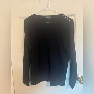 Lauren Ralph Lauren Black Button-Shoulder Top